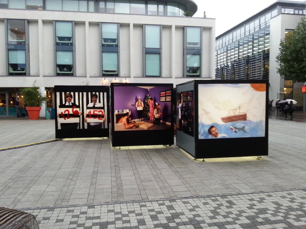 Photographic work displayed in an outdoor exhibition