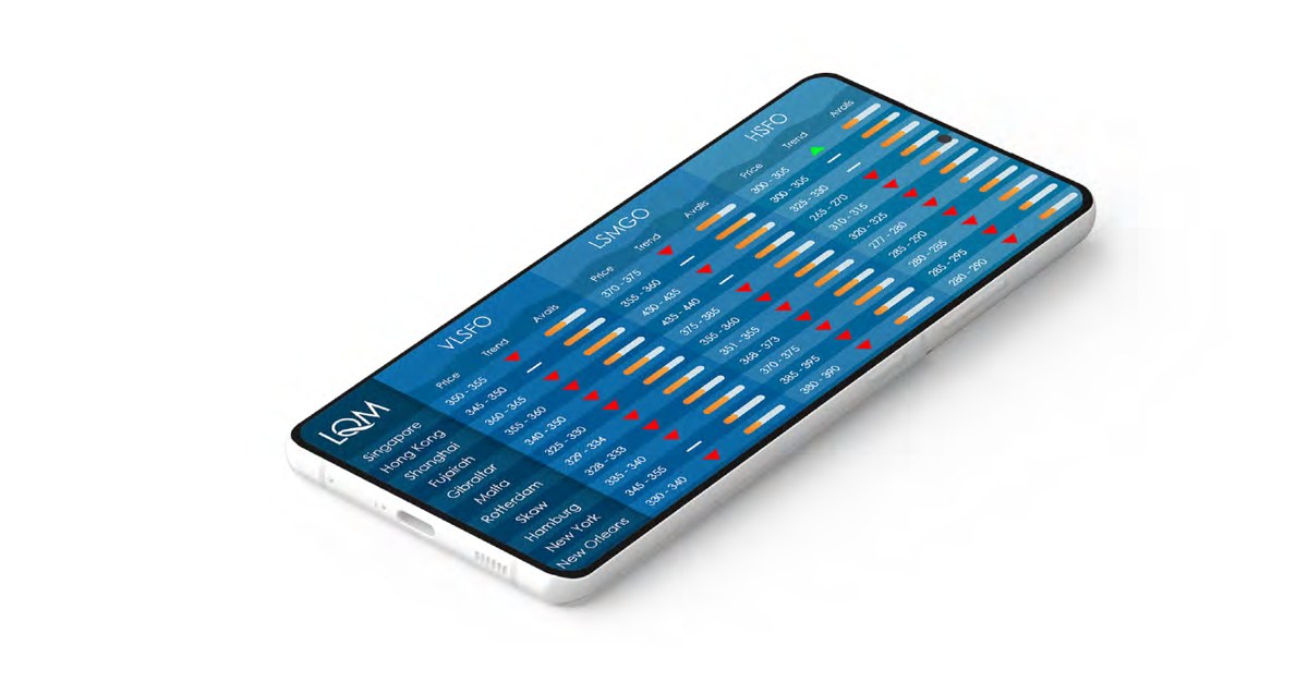 LQM availability interface presenting maritime fuel information on a phone